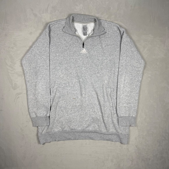 adidas Other - Y2K Mens Adidas Quarter Zip Embroidered Center Logo Sweatshirt Grey Small